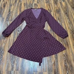 LOFT Size 8 Darling Star Print True Wrap Tie Waist Dress Burgundy Maroon Women's